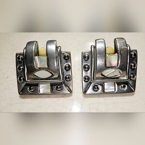 Silver Geometric Clip-On Earrings with Mother Of Pearl Details, Art Deco, Modern